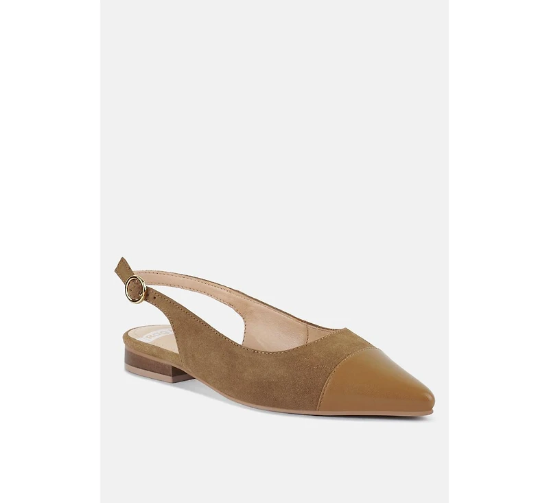 Uwaha Genuine Leather & Real Suede Slingback Flats