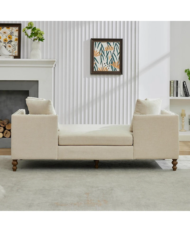 Streamdale Furniture Chenille Chaise Lounge with Aged Brass Nailheads
