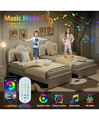 gaomon Smart Led Bed Frame Faux Leather Headboard Platform Kids Wooden Slats No Box Spring With Drawer
