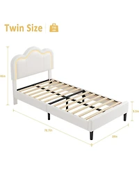 gaomon Twin Bed Frame Pu Upholstered Height Adjustable Mountain Design Headboard Noise Free Rgb Led Light No Box Spring
