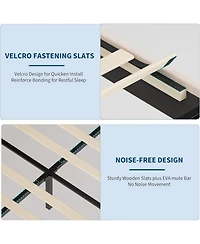 gaomon Princess Platform Bed Frame with Rgb Led Lights Adjustable Velvet Headboard Wood Slat Support No Box Spring