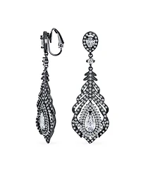 Bling Jewelry Art Deco Style Cubic Zirconia Leaf Teardrop Statement Cz Chandelier Clip On Earrings