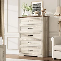 gaomon 5-Drawer Tall Dresser for Bedroom, Farmhouse Wooden Chest with Wide Metal Handles, Storage Organizer
