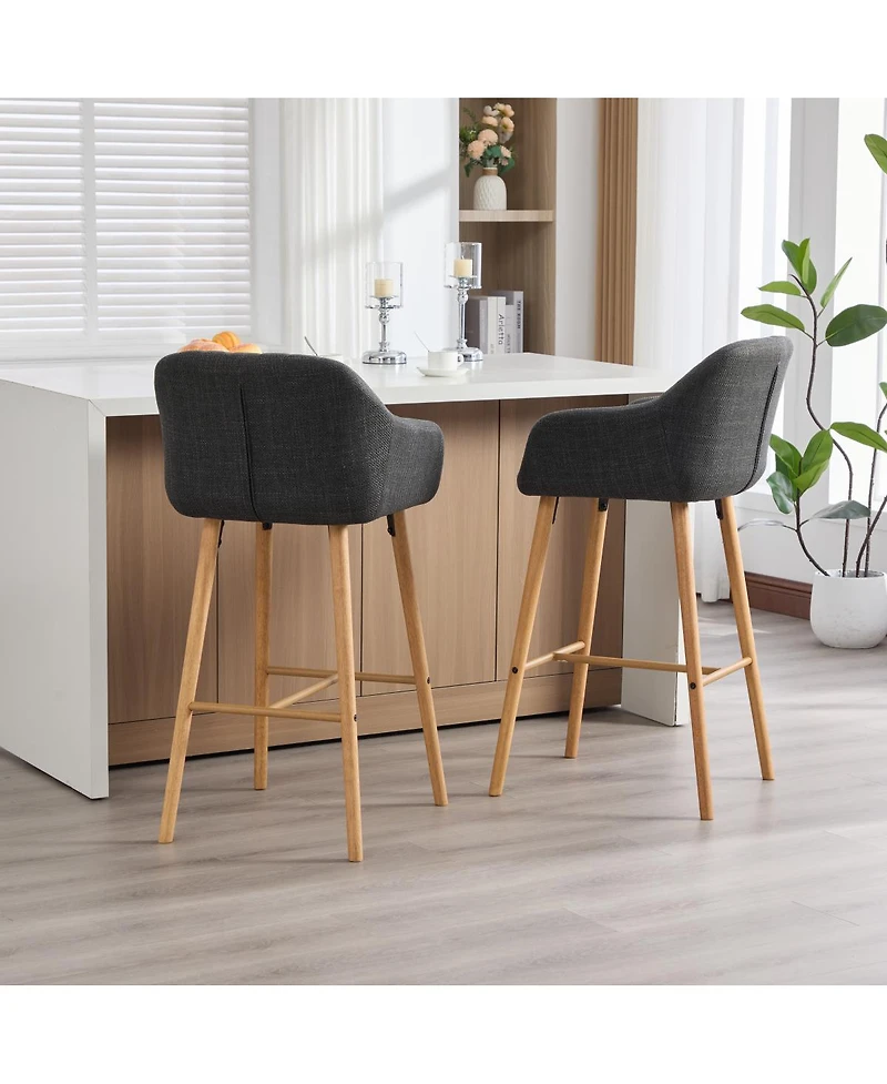 Streamdale Furniture Modern Linen Bar Stools Set of 2 with Back & Armrest