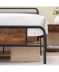 gaomon Queen Platform Bed With Rustic Wood Headboard Strong Metal Slats Mattress Support No Box Spring
