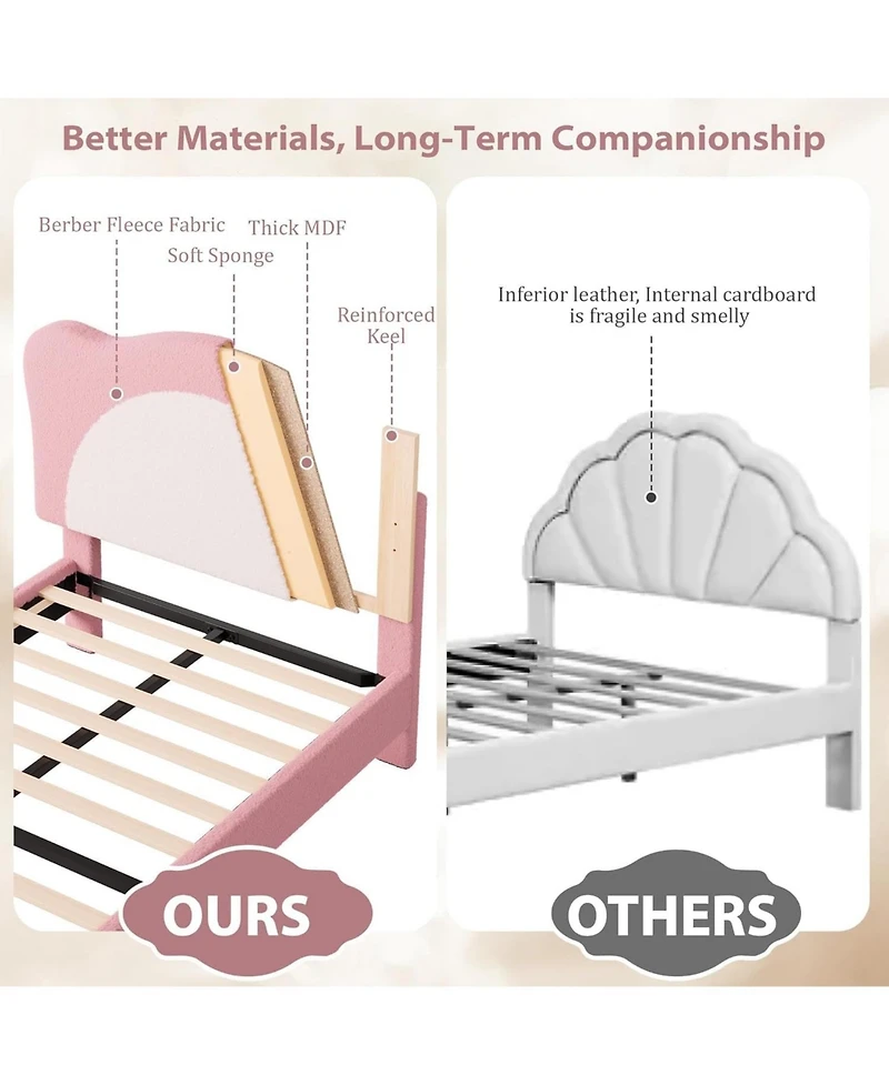 gaomon Full Panda Princess Bed Frame for Kids Velvet Upholstered Platform Wood Slats No Box Spring Modern Princess