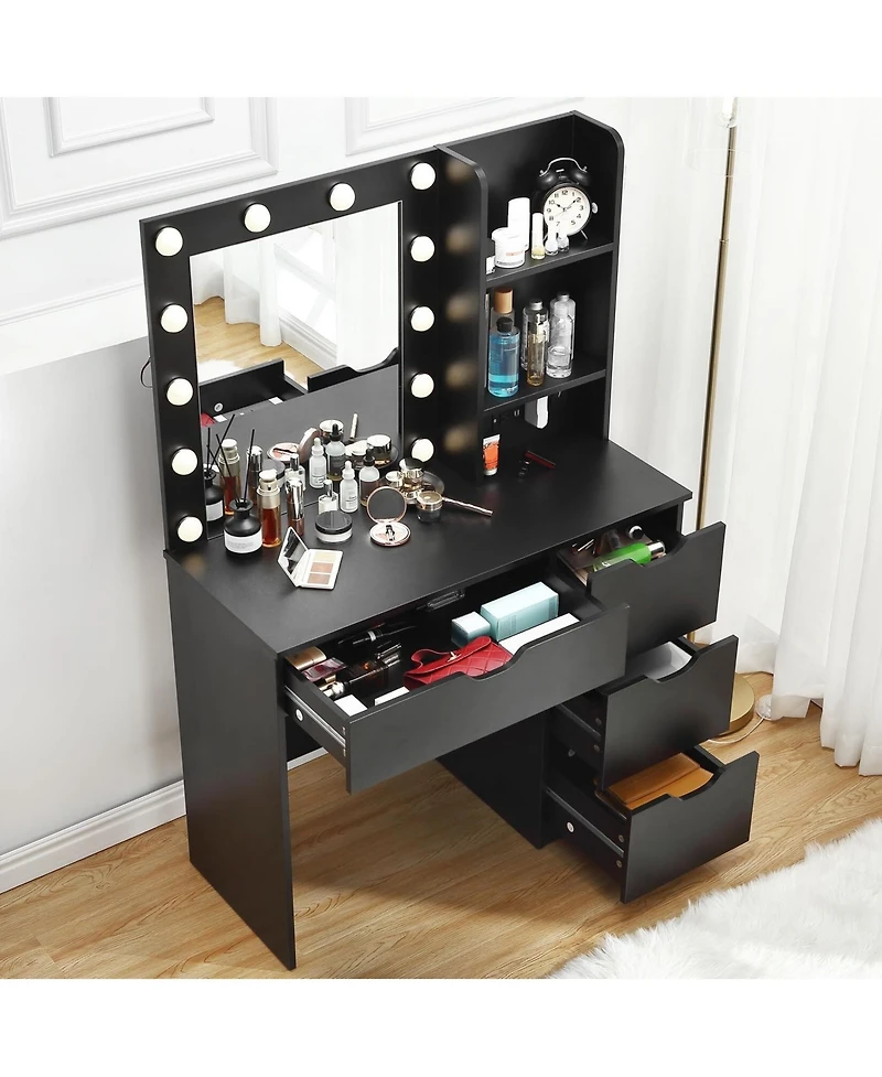 gaomon Makeup Vanity with Lights and Power Outlet, 36" Makeup Table with Lighted Mirror