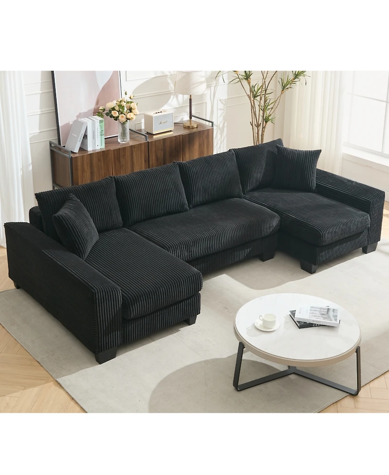 Streamdale Furniture U-Shaped Corduroy Sleeper Sofa Bed