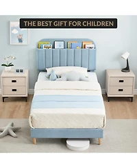 gaomon Twin Xl Bed Frame Storage Headboard Velvet Upholstered Platform Bed Kids Wood Slats Noise Free