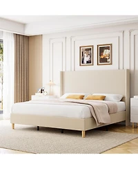 gaomon Queen Corduroy Upholstered Bed Frame Platform With Wingback Headboard Wood Slats No Box Spring