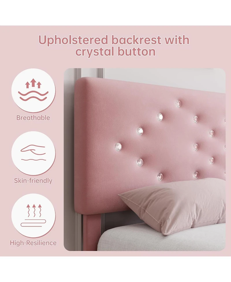 gaomon Queen Bed Frame with Headboard Upholstered Platform Crystal Diamond Tufted for Kids Easy Assembly Wood Slats No Box Spring