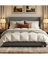 gaomon Queen Bed Frame with Storage Drawers Corduroy Upholstery Wingback Tufted Headboard No Box Spring Needed