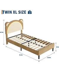gaomon Twin Xl Bed Frame for Kids Upholstered Adjustable Headboard Led Light Wood Slats No Box Spring Coffee