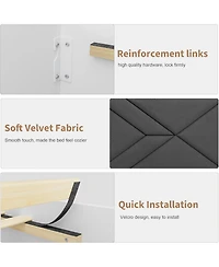 gaomon Full Size Upholstered Bed Frame Wooden Platform Upholstered Headboard Wood Slats No Box Spring Easy Assembly