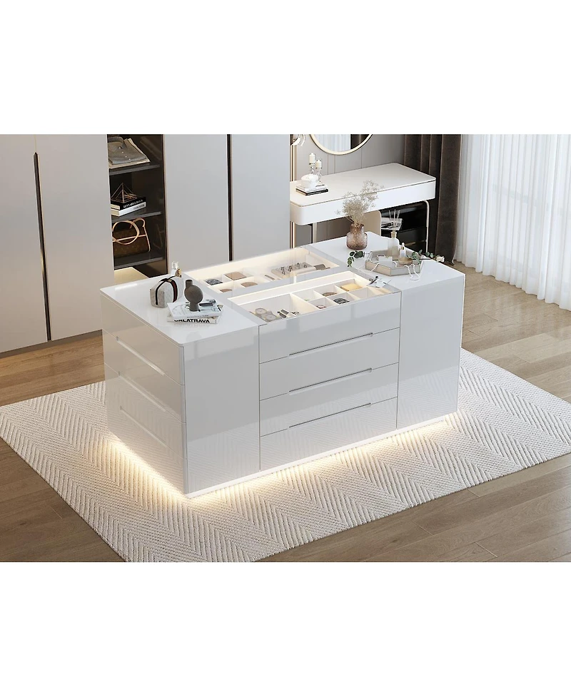 Homsee High Gloss 16 Drawer Dresser with Tempered Glass and Led Light Strip, Display Cabinet,Bedroom Armoire