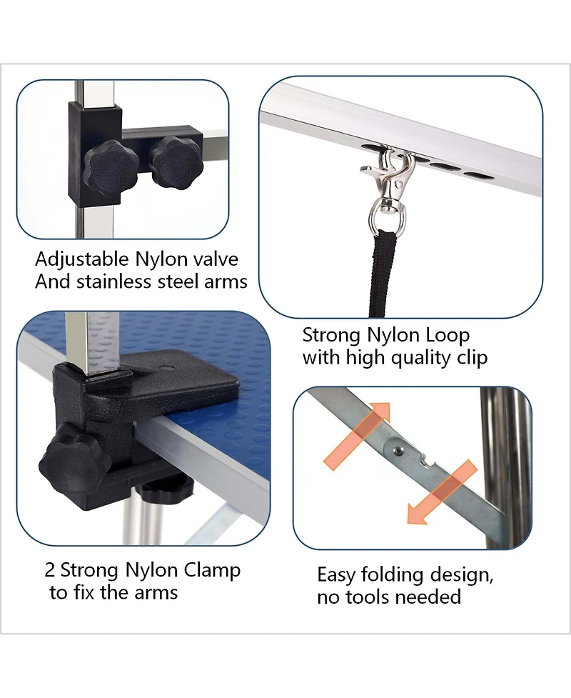 Aostirmotor 36" Folding Dog and Cat Grooming Table, Stainless Steel Top with Non-Slip Surface