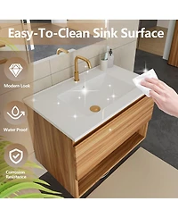 Sillysis 29" Wall Mounted Bathroom Vanity with Sink, Modern Walnut Mdf Cabinet, Large Drawer Storage for Small Space