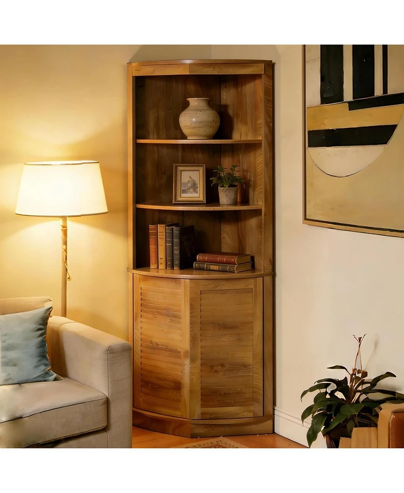 Tribesigns 5-Tier Corner Cabinet, 66.9-Inch Tall Storage Cabinet with Fluted Doors & Open Shelves