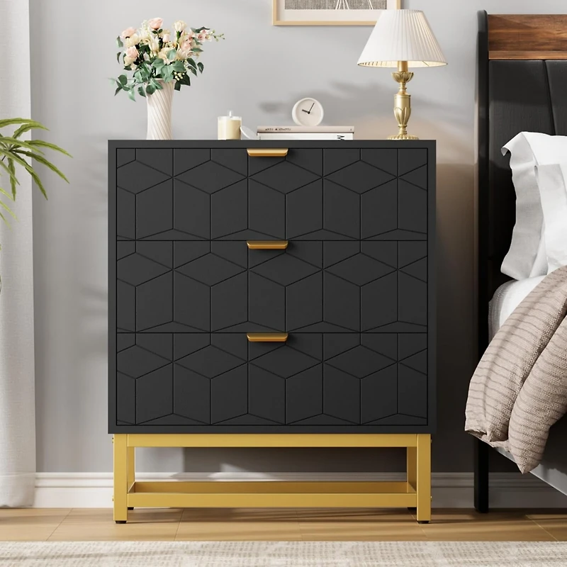 gaomon 3 Drawer Dresser with Metal Legs, Wood Storage Chest Organizer for Bedroom, Living Room, Hallway