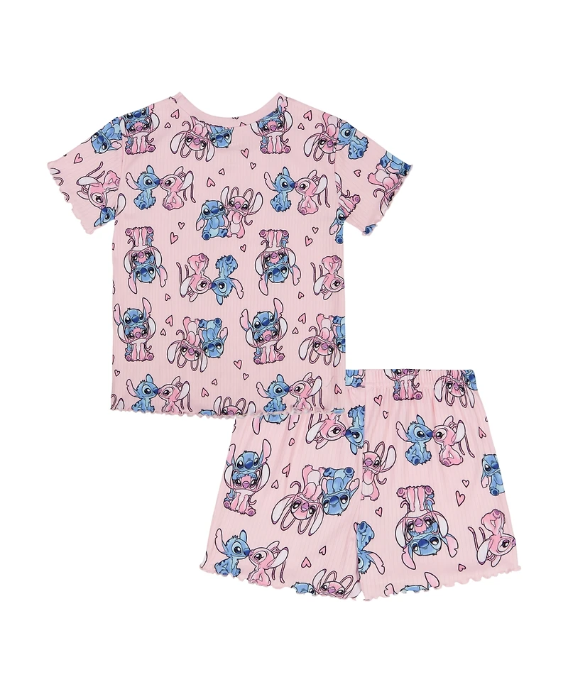 Lilo Stitch Girls' 4-10 Crewneck T-Shirt and Shorts, 2-Piece Set