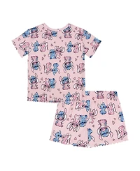Lilo Stitch Girls' 4-10 Crewneck T-Shirt and Shorts, 2-Piece Set
