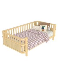 Streamdale Furniture Children's double wooden platform bed with railings (Twin, Natural)