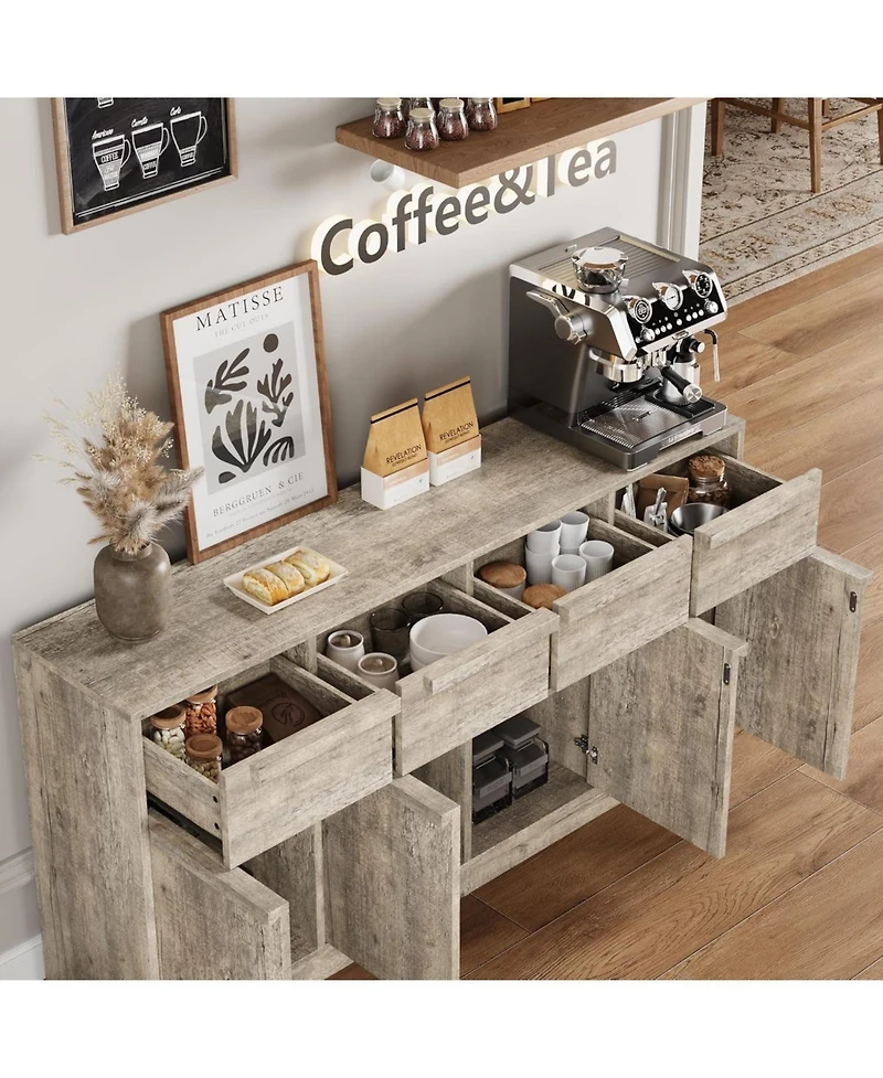 gaomon Sideboard Buffet Cabinet with 4 Drawers, Large Modern Coffee Bar Storage Cabinet