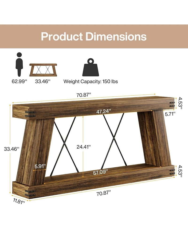 Tribesigns Farmhouse Console Table, Long Sofa Table Behind Couch with Storage, Rustic Entryway Furniture for Hallway