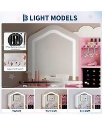 Gaomon Kids Vanity Table Set with Lighted Mirror and Stool