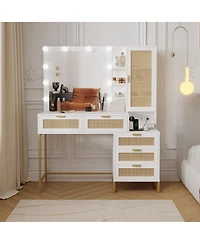 gaomon Modern Makeup Vanity Desk Set with Adjustable Mirror, Bench and Charging Station