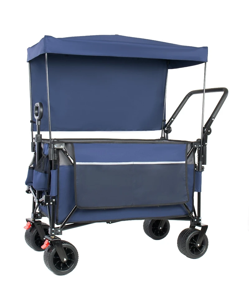 Rainsken Folding Wagon Cart - Multi-Functional Push-Pull Carts with Canopy, Rotating Handle, All-Terrain Wheels, 480lbs Capacity for Transport