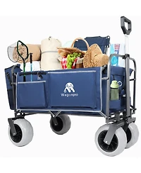 Rainsken Folding Beach Wagon - All Terrain Steel Frame Utility Cart with Unique Strapping System for Beach, Sports and Garden