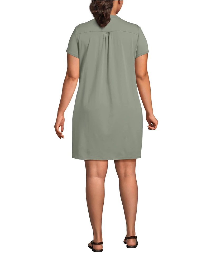 Lands' End Plus Cotton Modal Pintuck Short Sleeve Dress