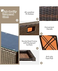 Gymax 8 Pcs Outdoor Wicker Furniture Set w/Storage Box Tempered Glass Table 2 Ottomans