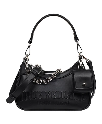 True Religion Women's Trapunto Logo Zip-Top Hobo