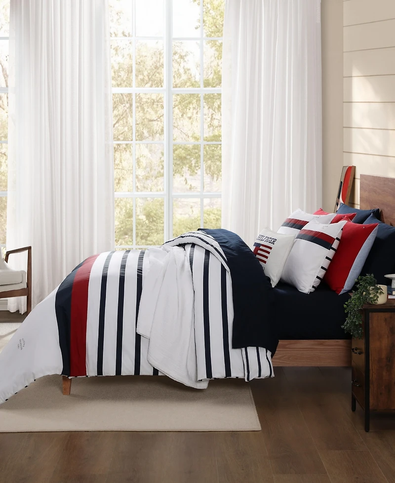 Tommy Hilfiger Tommy Classic Stripe Cotton Reversible 3-Pc. Duvet Cover Set