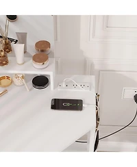 Gaomon Corner Makeup Vanity Desk with Led Lighted Mirror, Storage Cabinet and Charging Station