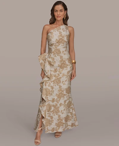 Donna Karan New York Petite Floral One-Shoulder Gown