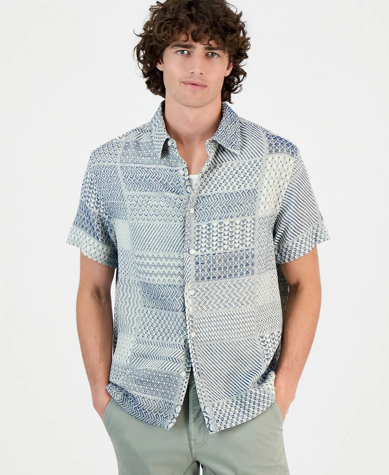Guess Men's Malik Cotton Patchwork Jacquard Shirt