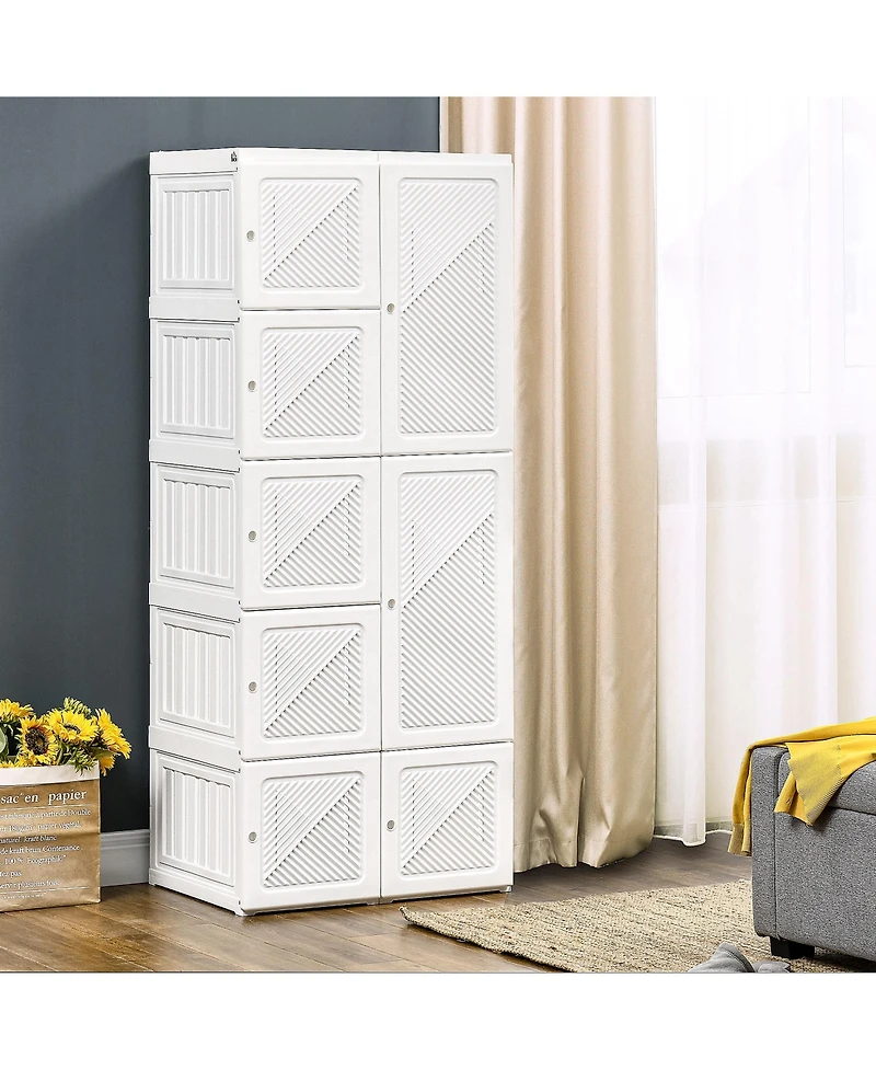 flynama Portable Wardrobe Closet Folding Bedroom Armoire Clothes Storage Organizer with Cube Compartments Hanging Rod Magnet Doors
