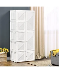 flynama Portable Wardrobe Closet Folding Bedroom Armoire Clothes Storage Organizer with Cube Compartments Hanging Rod Magnet Doors