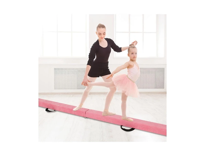 Hongge 9 Ft Folding Gymnastics Balance Beam with Anti-slip Base and Pine Wood Frame-Pink