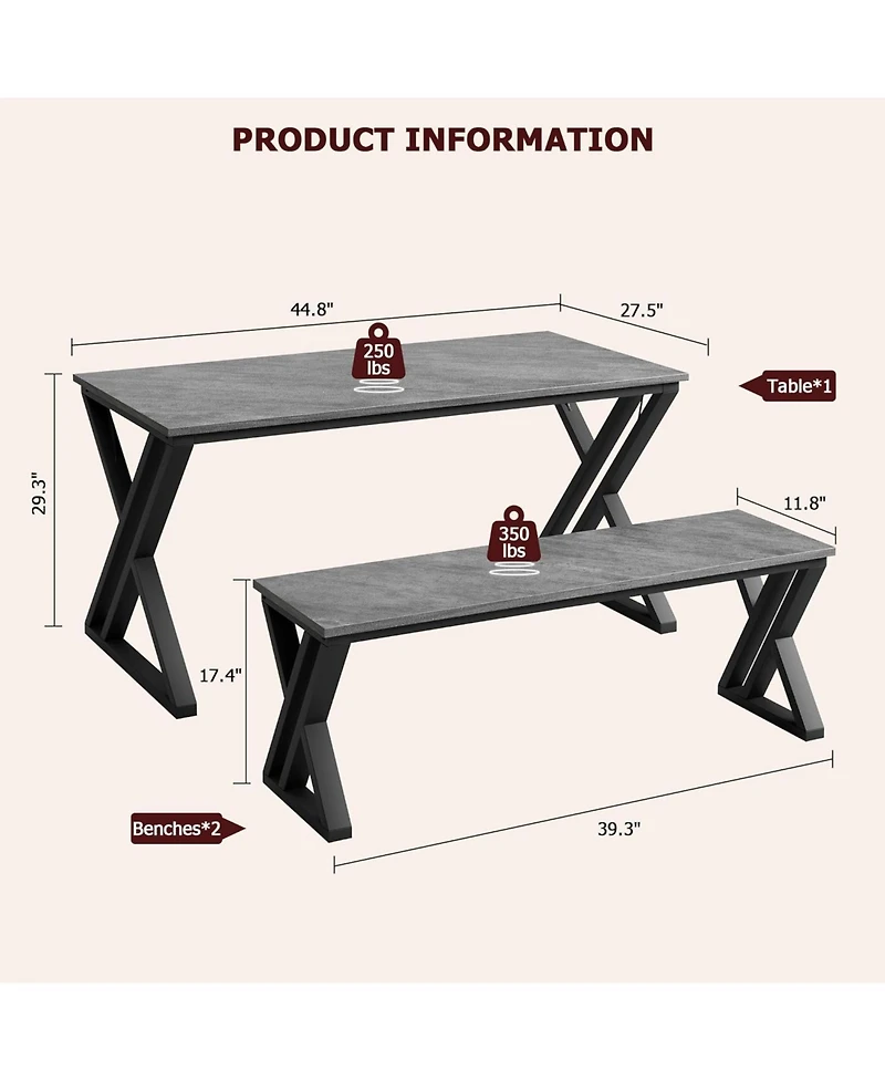 gaomon 4-Person Space-Saving Dining Table Set with 2 Benches and Sturdy Metal Frame, for Kitchen and Apartment