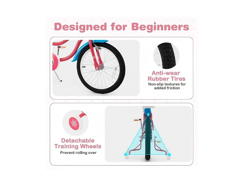 Hongge 18 Inch Girls Bike with Doll Seat and Training Wheels for 3-5 Years