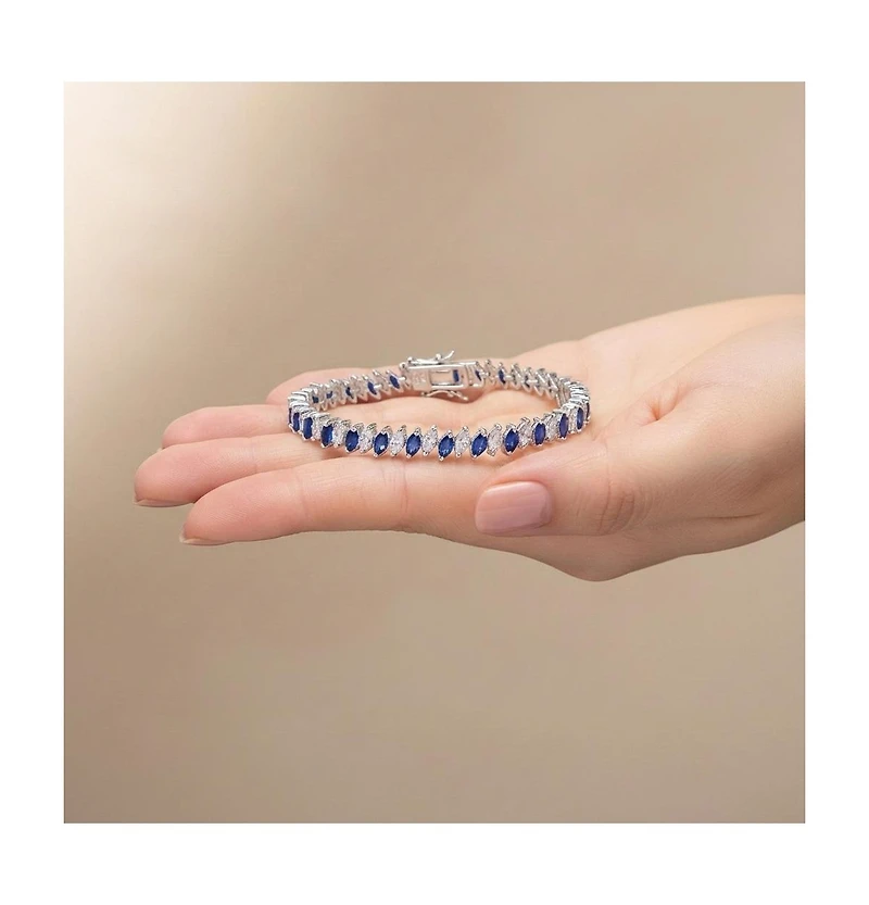 Sterling Silver Blue Cubic Zirconia Marquise Tennis Bracelet