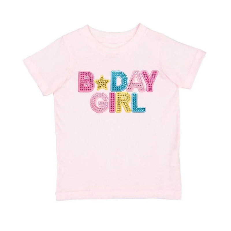 Sweet Wink Little Girls Birthday Girl Rhinestone Patch Short Sleeve T-Shirt
