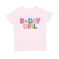 Sweet Wink Little Girls Birthday Girl Rhinestone Patch Short Sleeve T-Shirt
