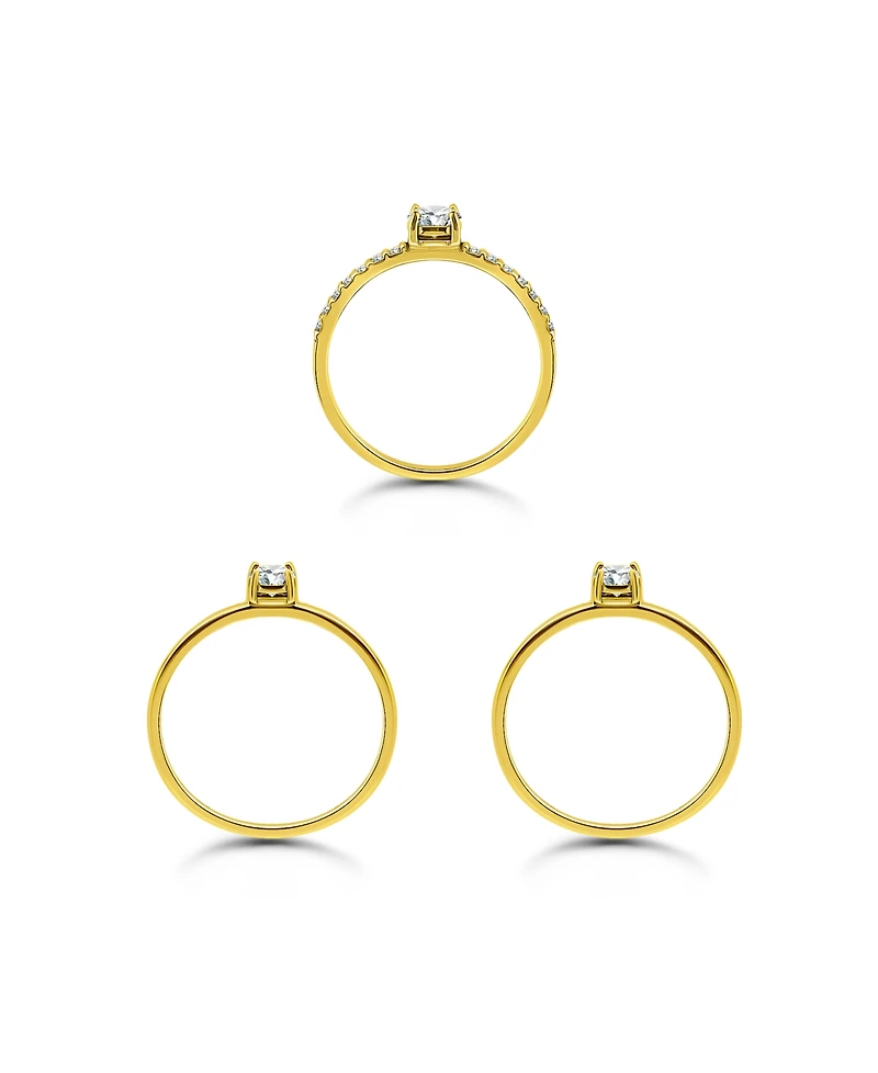 Macy's 1 3/8 cttw 3pc Set- 2- 4mm Round Cubic Zirconia Stone On Polish Band + 1- Stones Rings