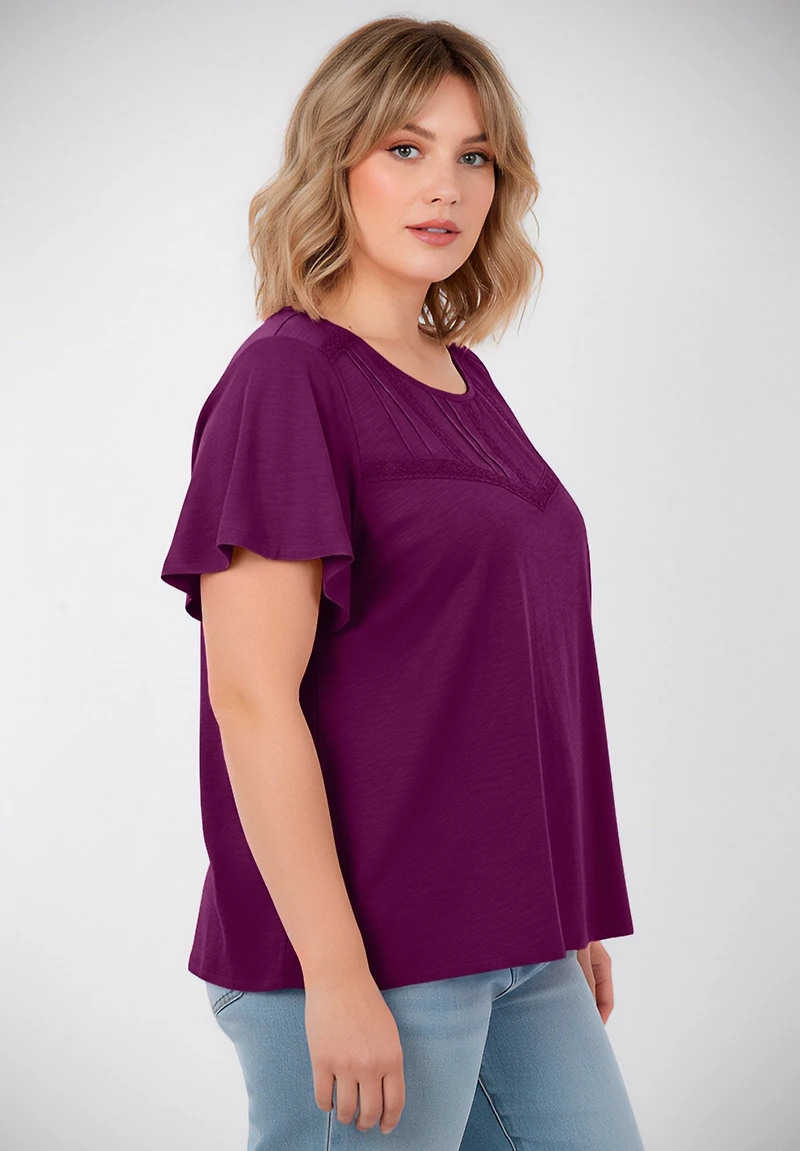 Avenue Women's Knit Lace Yoke Tee