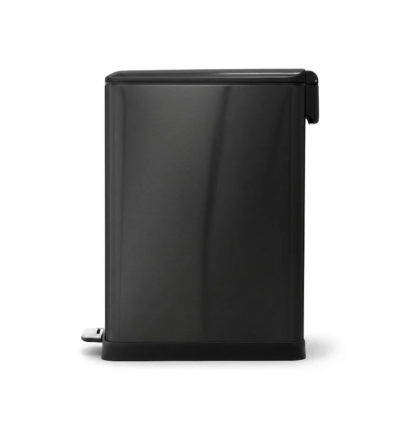 Home Zone Living 13 Gallon Dual Compartment Stainless Steel Kitchen Trash Can with Step Pedal and Soft Close Lid, Black